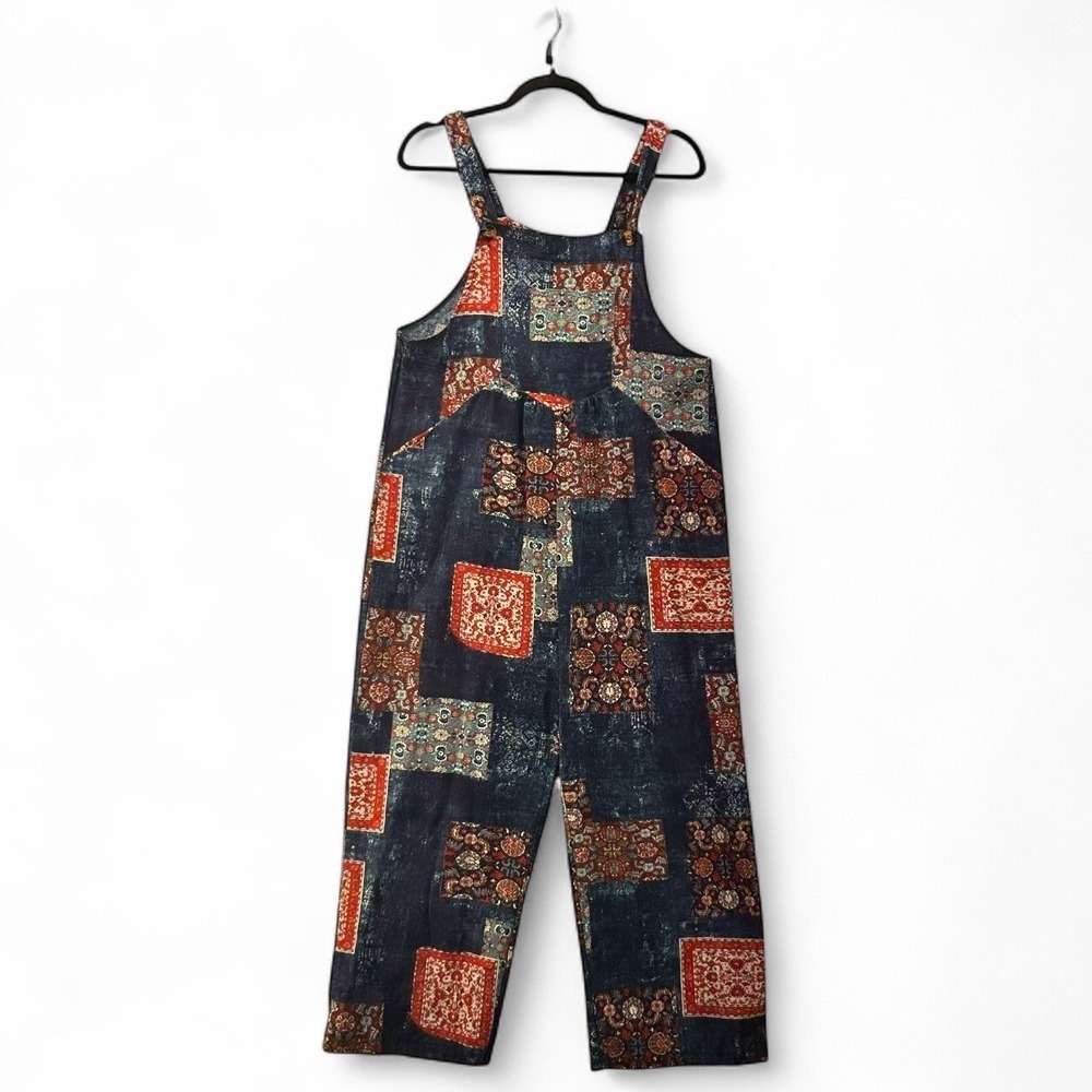 Boho Patchwork Overalls Teal Large - image 2